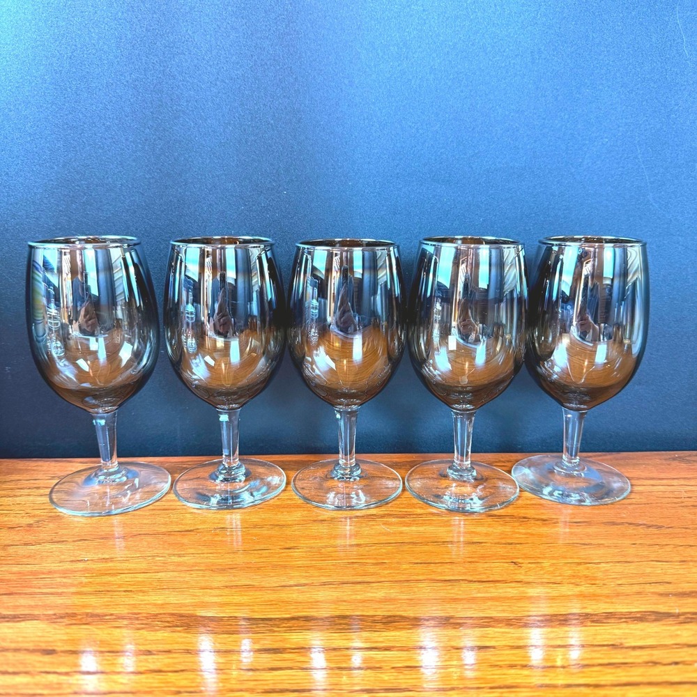 Silver Metallic Ombre Wine Glass Set 5 Water goblet, Likely vintage Silver4384